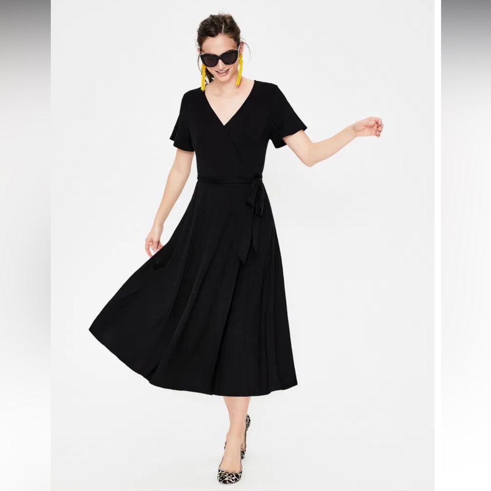 Boden Cassia Jersey Midi Wrap Dress in Black - Size 8